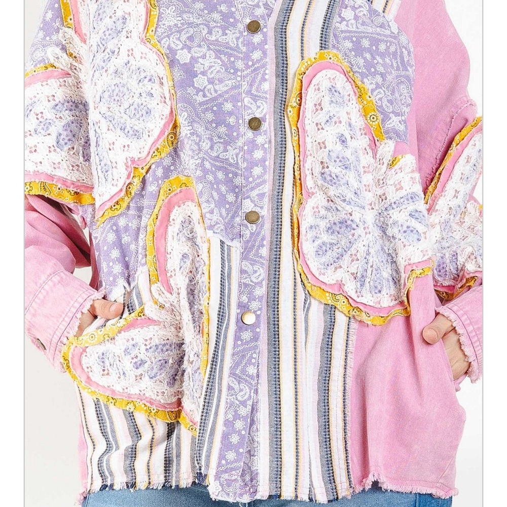 Patchwork Button-Up Jacket - Multicolor. - Picture 5 of 5